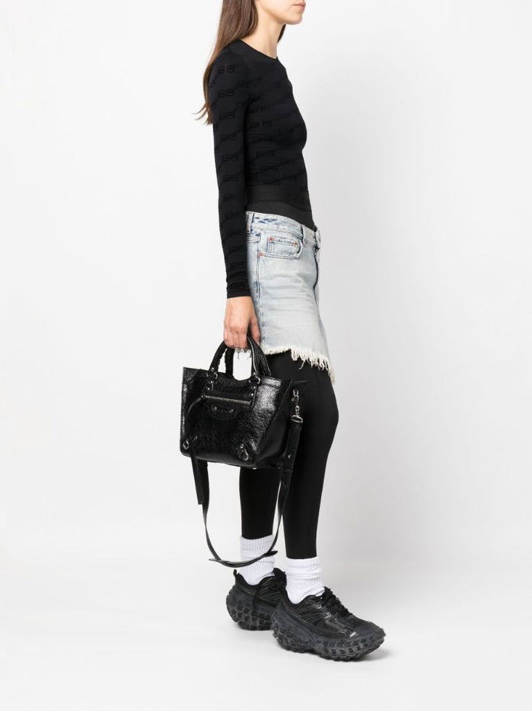 Black Neo Upside Down Leather Tote Bag
