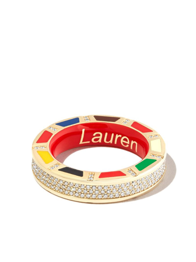 14k Yellow Gold Diamond Enamel Ring