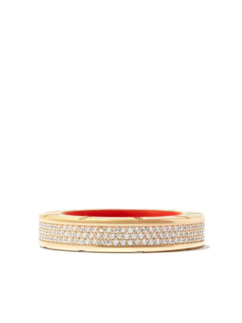 14k Yellow Gold Diamond Enamel Ring