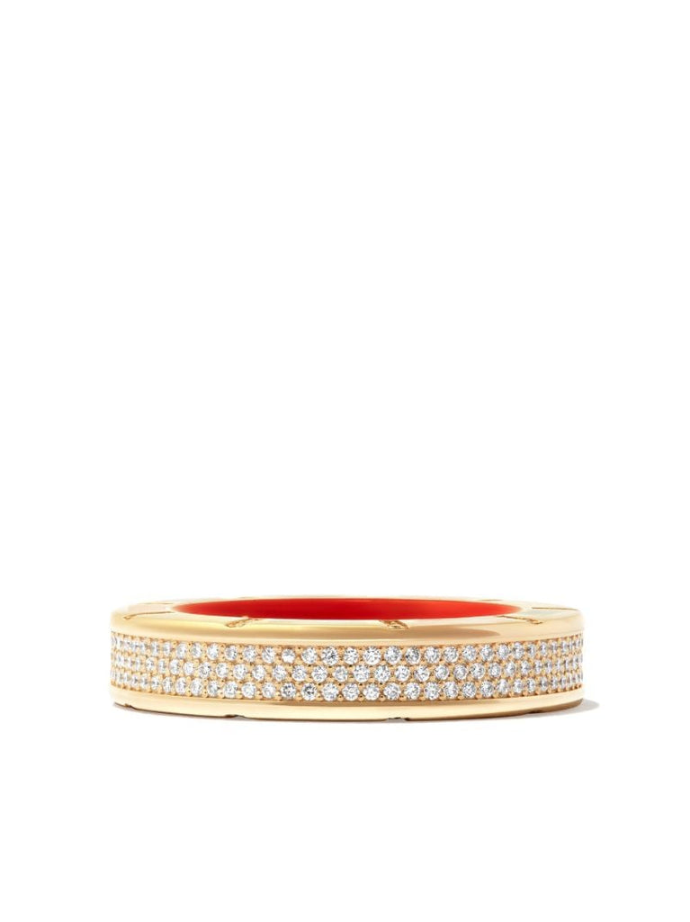 14k Yellow Gold Diamond Enamel Ring