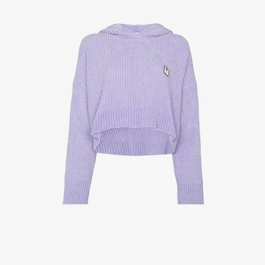 Logo Patch Ribbed Knit Hoodie