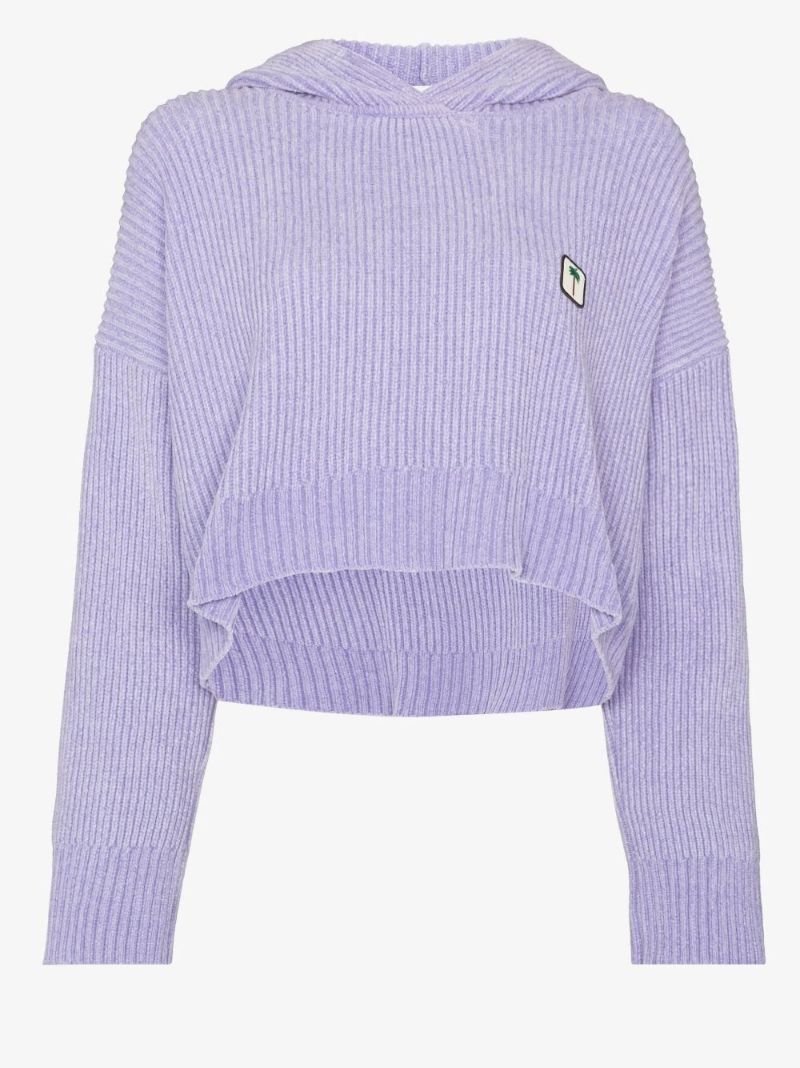 Logo Patch Ribbed Knit Hoodie