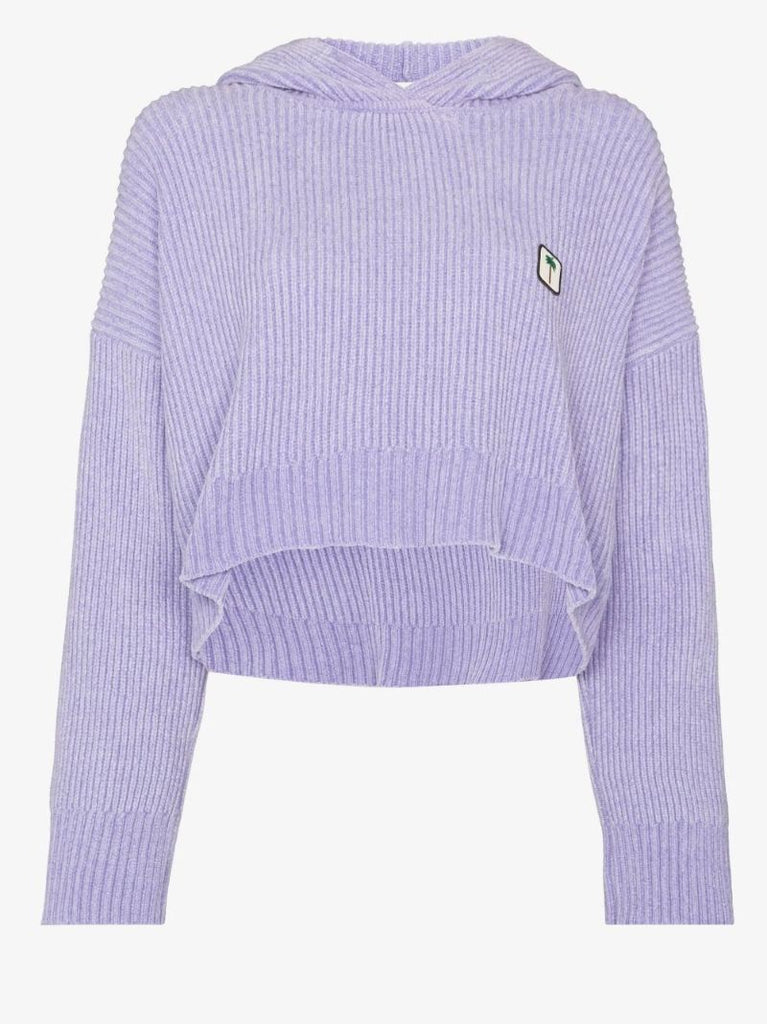Logo Patch Ribbed Knit Hoodie