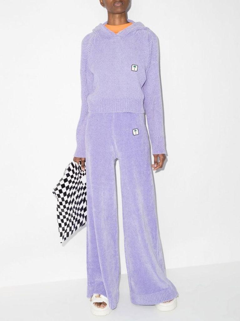 Logo Patch Ribbed Knit Hoodie