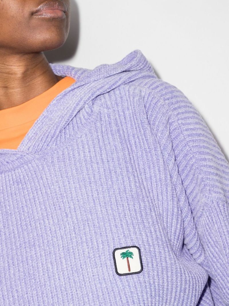 Logo Patch Ribbed Knit Hoodie
