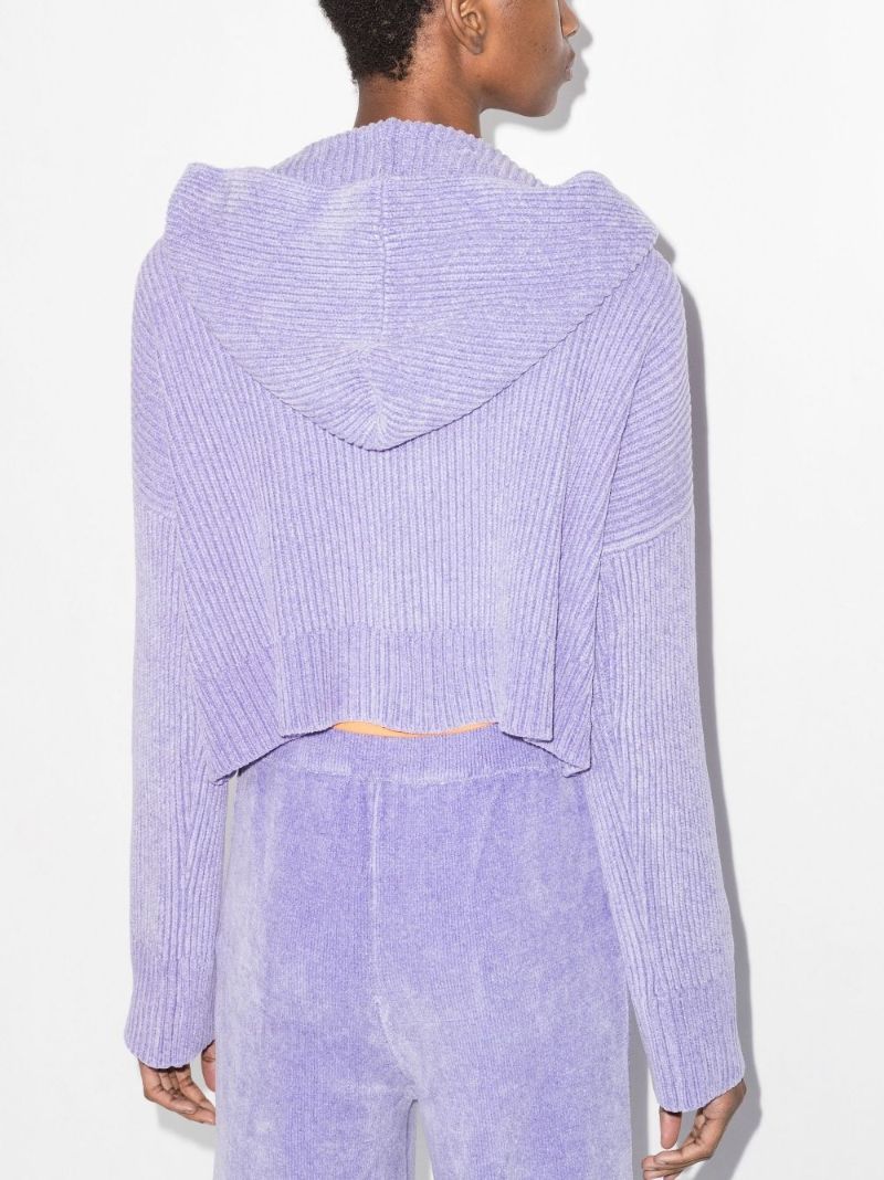 Logo Patch Ribbed Knit Hoodie