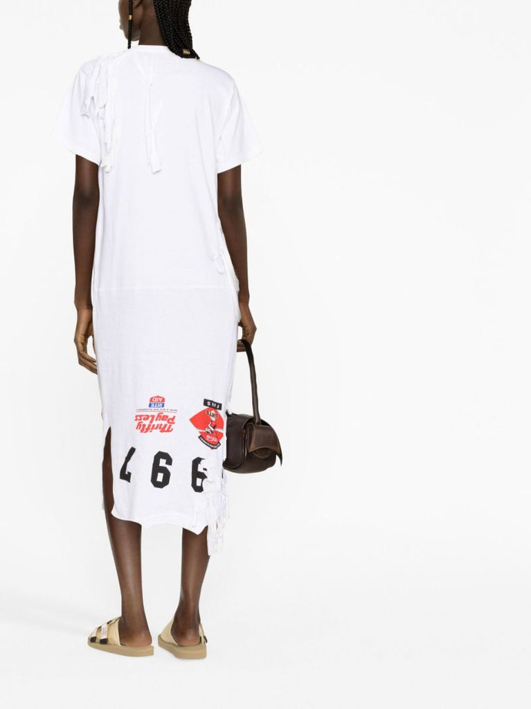 White Reconstituted Patchwork Cotton T-shirt Dress