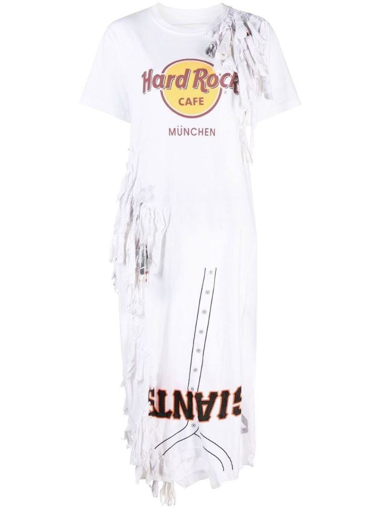 White Reconstituted Patchwork Cotton T-shirt Dress