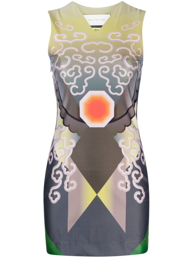 Grey Graphic Print Mini Dress