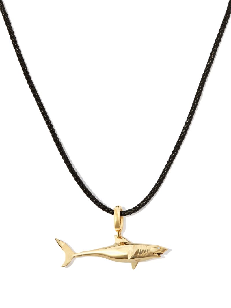 14k Yellow Gold Shark Charm Cord Necklace
