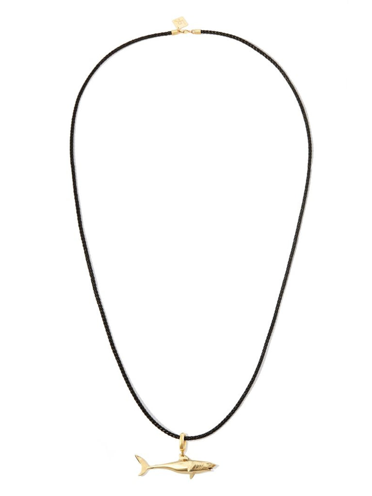 14k Yellow Gold Shark Charm Cord Necklace