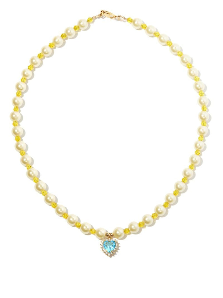 18k Yellow Gold Heart Pendant Pearl Necklace
