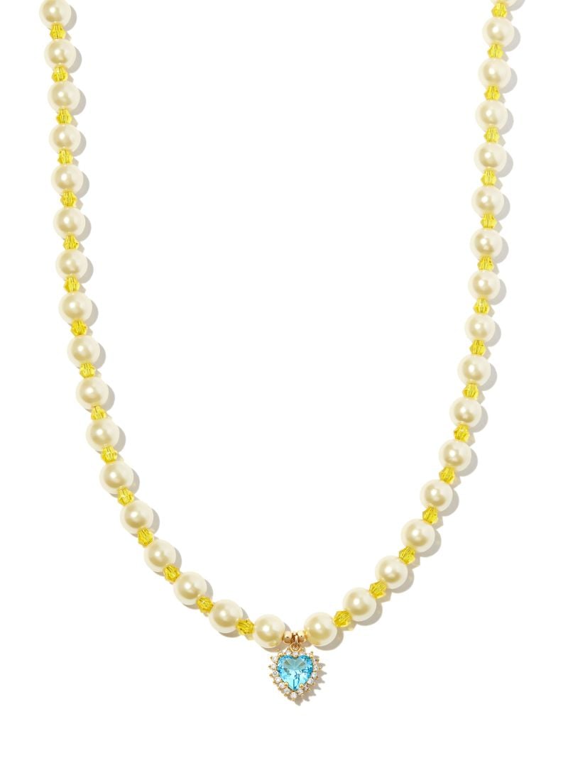 18k Yellow Gold Heart Pendant Pearl Necklace