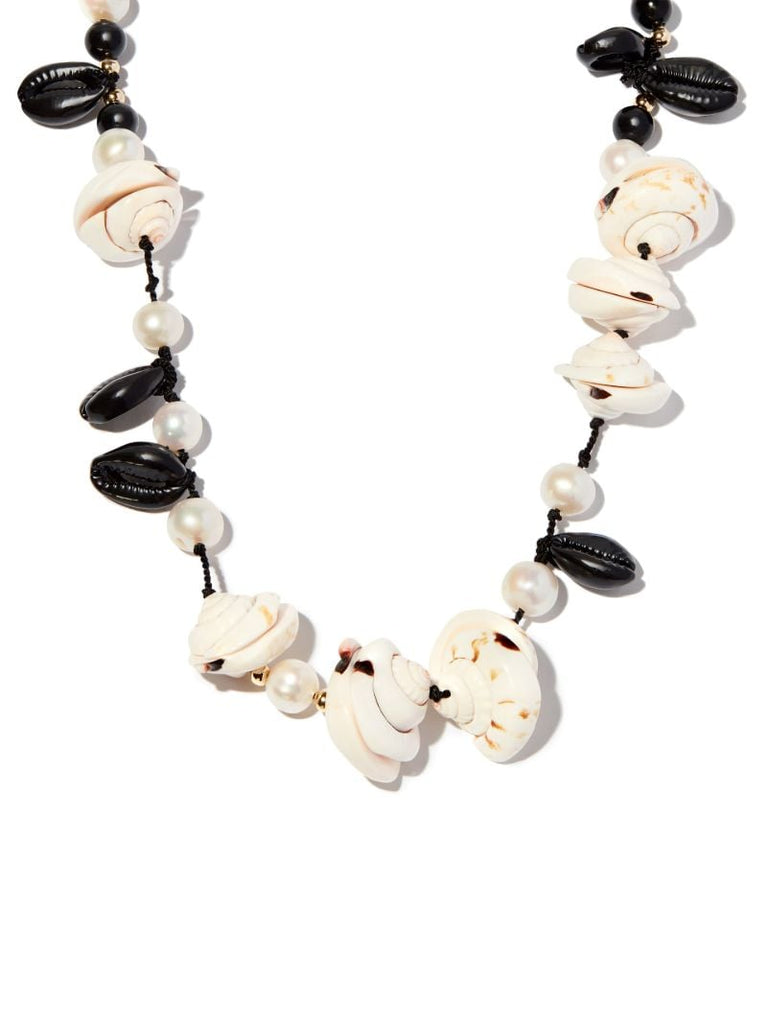 Neutral Pearl and Onyx Shell Beaded Necklace