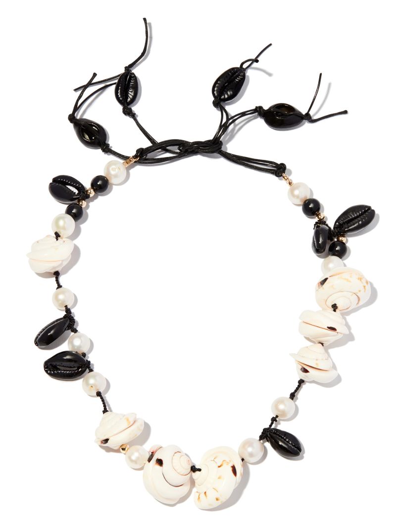 Neutral Pearl and Onyx Shell Beaded Necklace