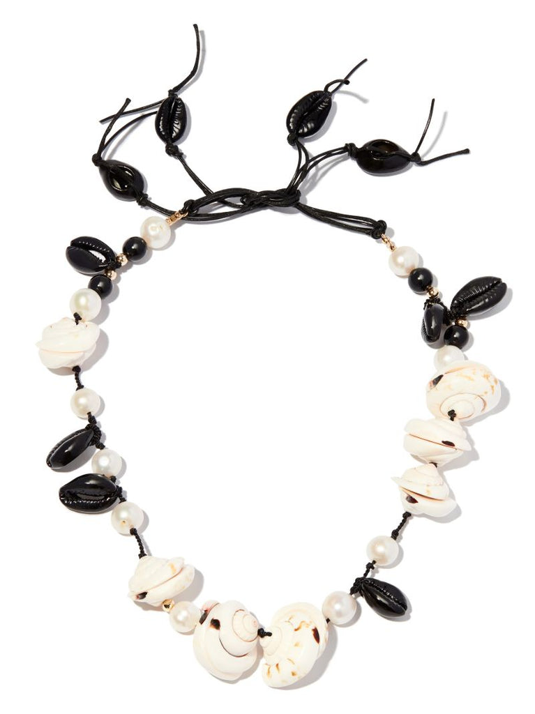 Neutral Pearl and Onyx Shell Beaded Necklace