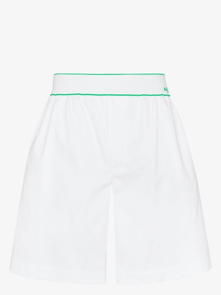 White Cotton Twill Knee-length Shorts