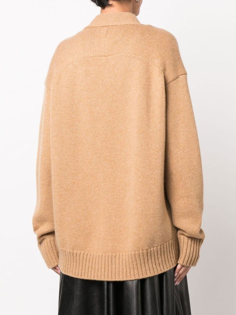 Neutral V-neck Cashmere Knitted Cardigan