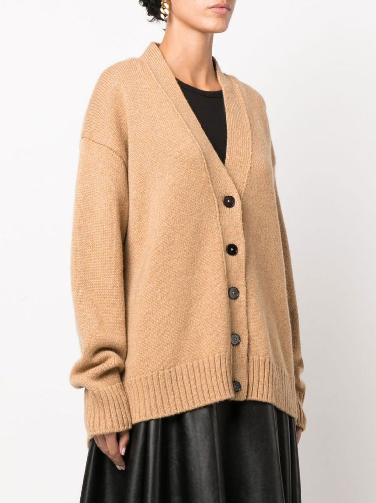 Neutral V-neck Cashmere Knitted Cardigan