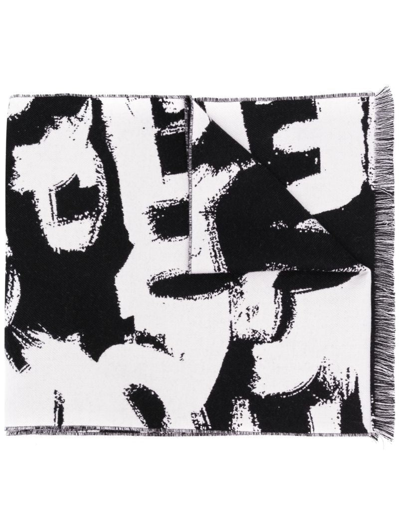 Black Graffiti Logo Wool Scarf