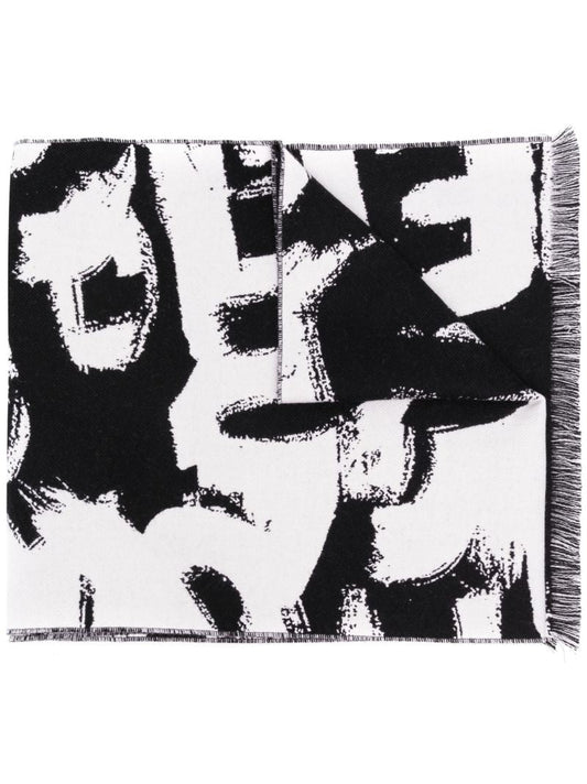Black Graffiti Logo Wool Scarf