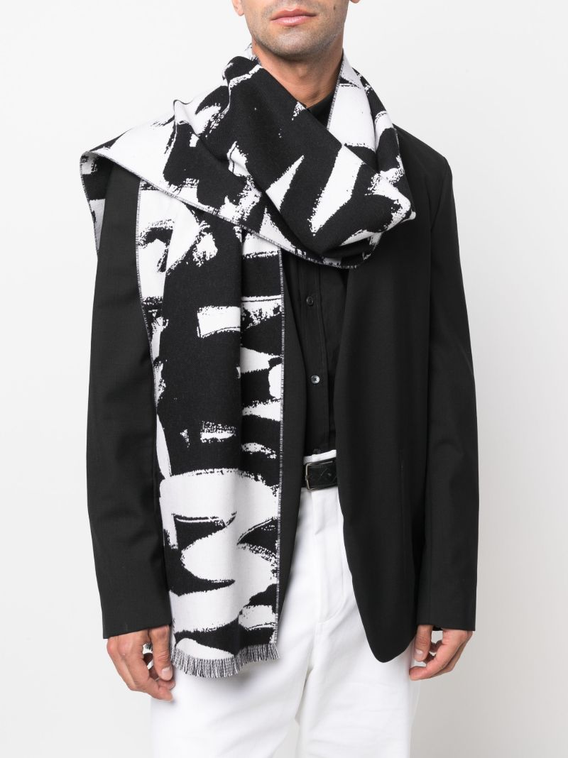 Black Graffiti Logo Wool Scarf