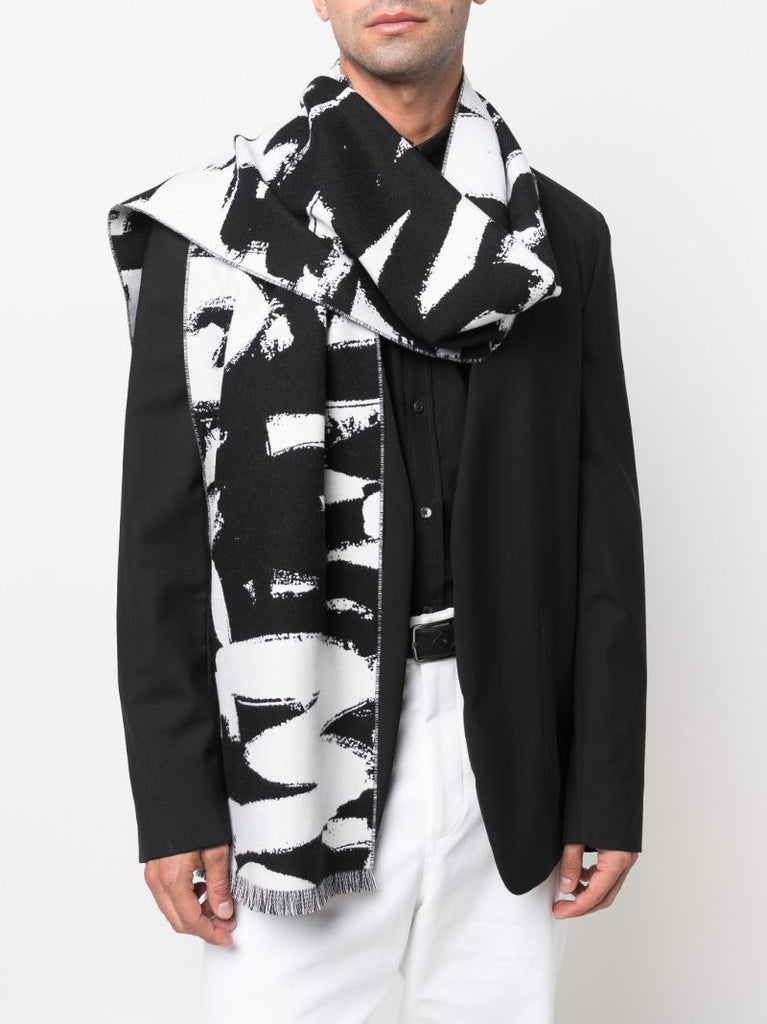 Black Graffiti Logo Wool Scarf