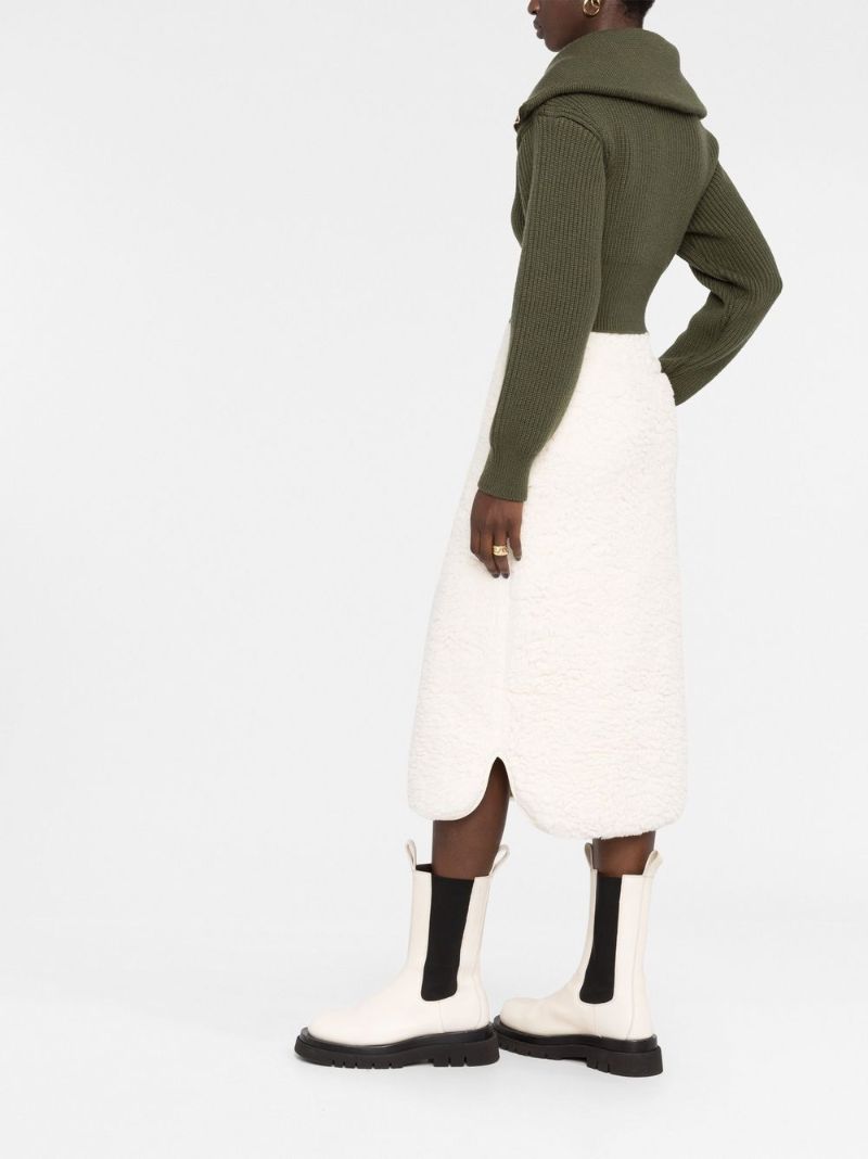 Neutral High-waisted Straight Midi Skirt