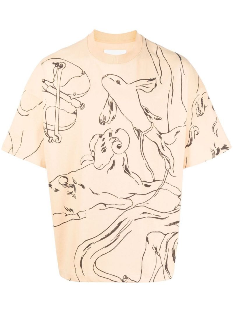 Orange Astrology Print Cotton T-shirt