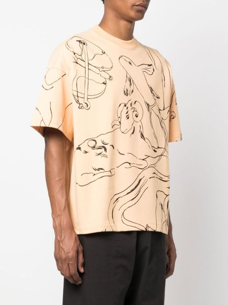 Orange Astrology Print Cotton T-shirt