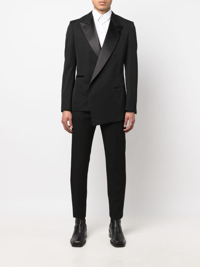 Black Asymmetric Double-breasted Wool Tuxedo Jacket