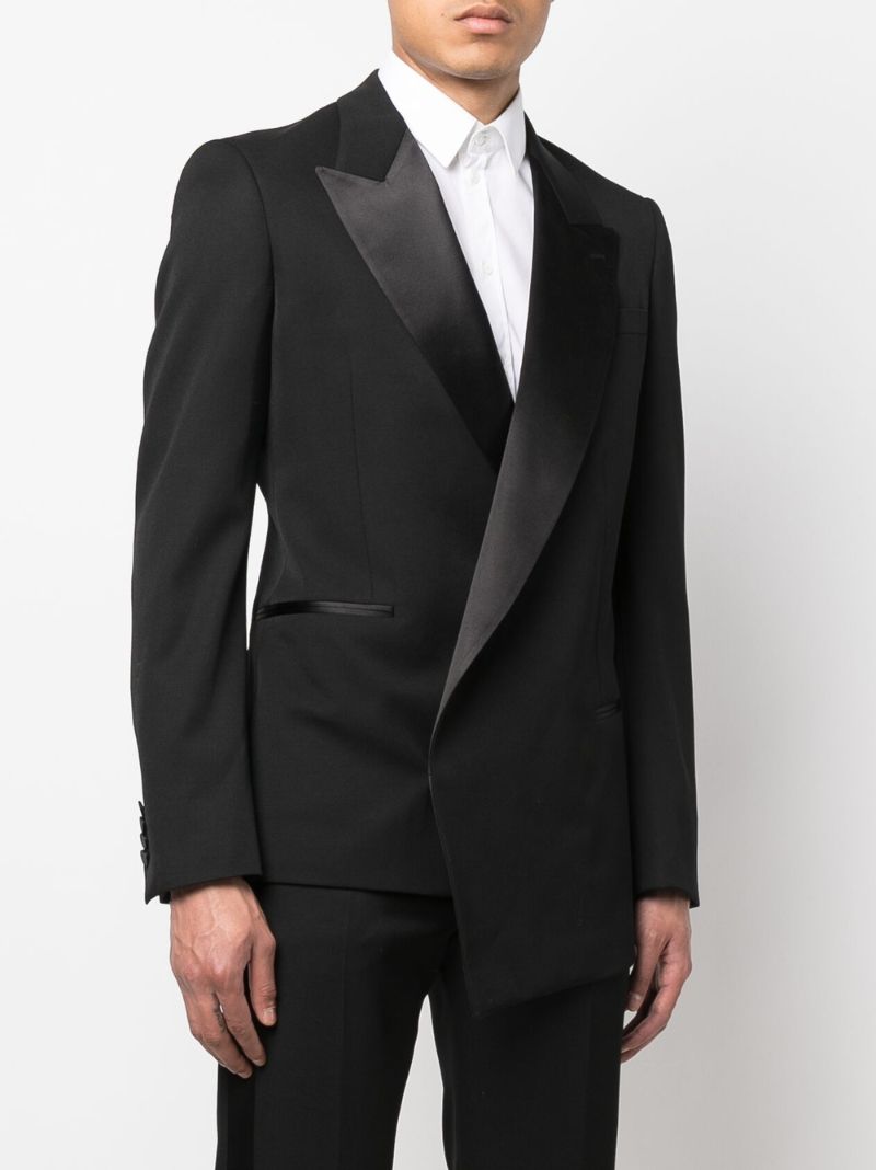 Black Asymmetric Double-breasted Wool Tuxedo Jacket