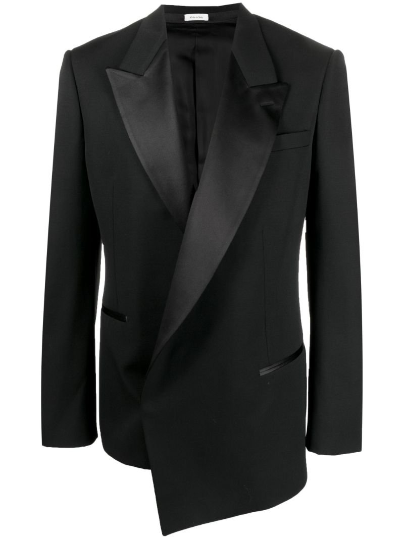 Black Asymmetric Double-breasted Wool Tuxedo Jacket