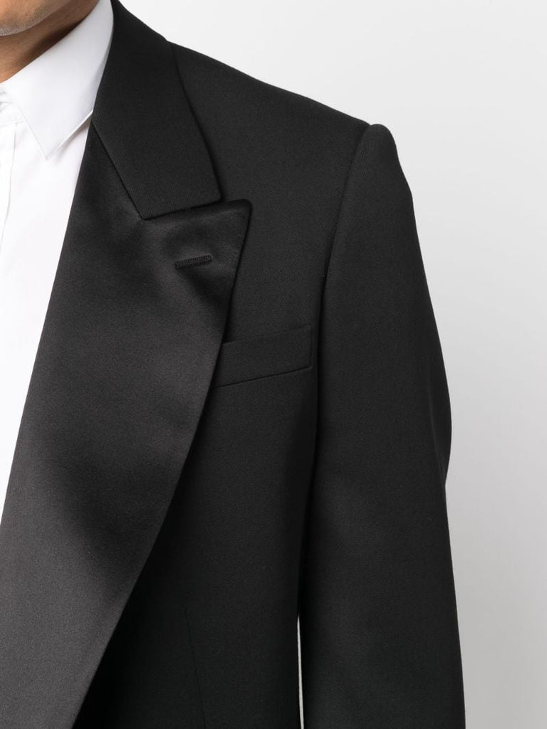 Black Asymmetric Double-breasted Wool Tuxedo Jacket