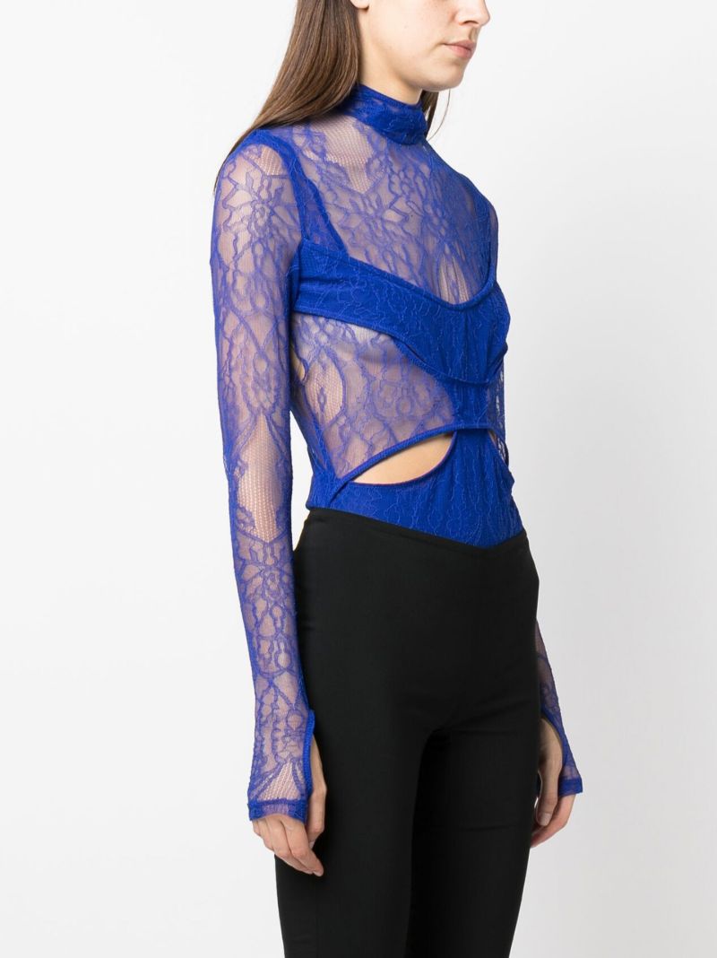 Blue Hooded Lace Panelled Bodysuit
