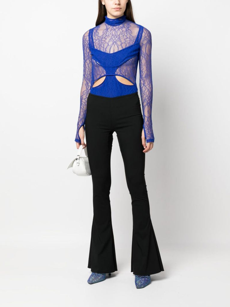 Blue Hooded Lace Panelled Bodysuit