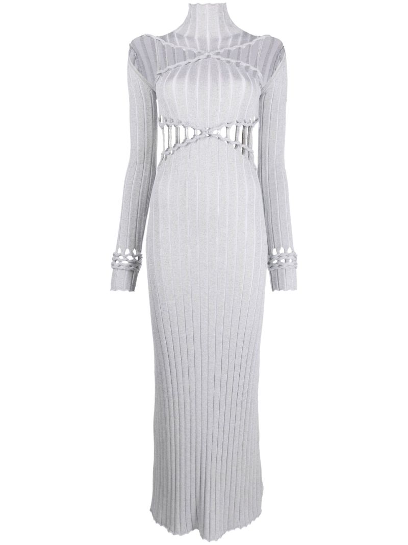 X Braid Grey Cutout Ribbed Midi Dress