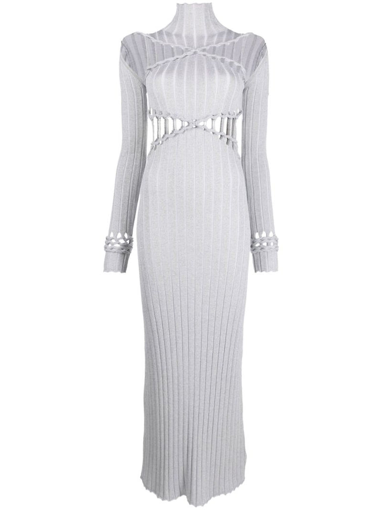X Braid Grey Cutout Ribbed Midi Dress
