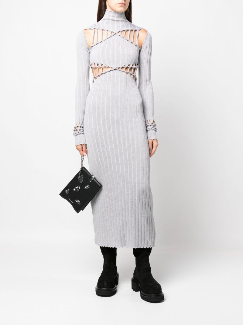 X Braid Grey Cutout Ribbed Midi Dress