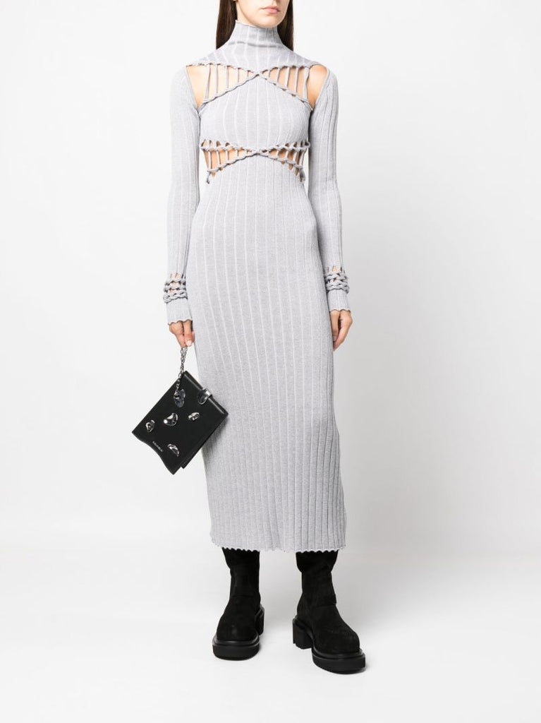 X Braid Grey Cutout Ribbed Midi Dress