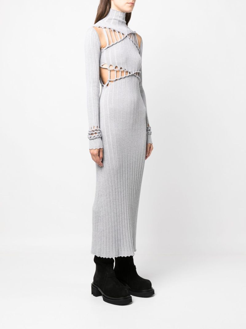 X Braid Grey Cutout Ribbed Midi Dress
