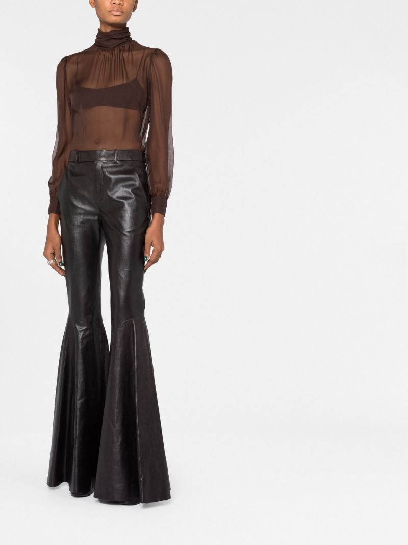 Brown High Neck Silk Blouse