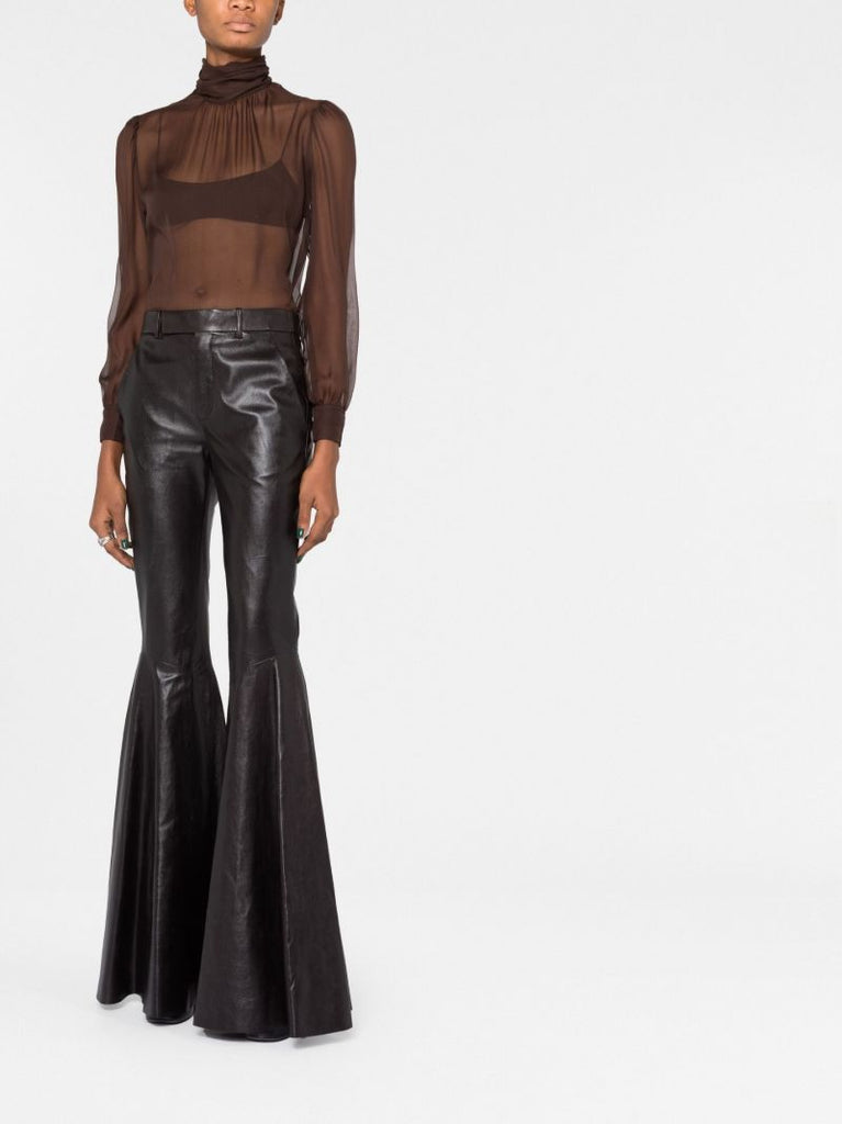 Brown High Neck Silk Blouse