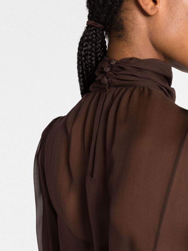 Brown High Neck Silk Blouse