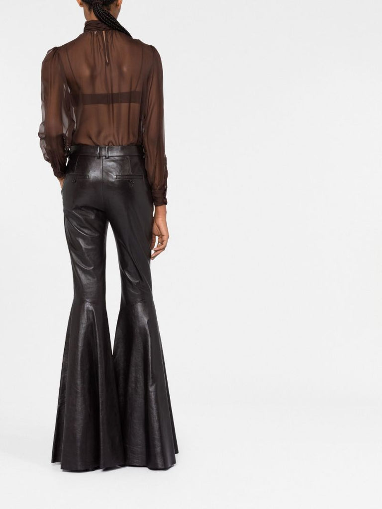 Brown High Neck Silk Blouse
