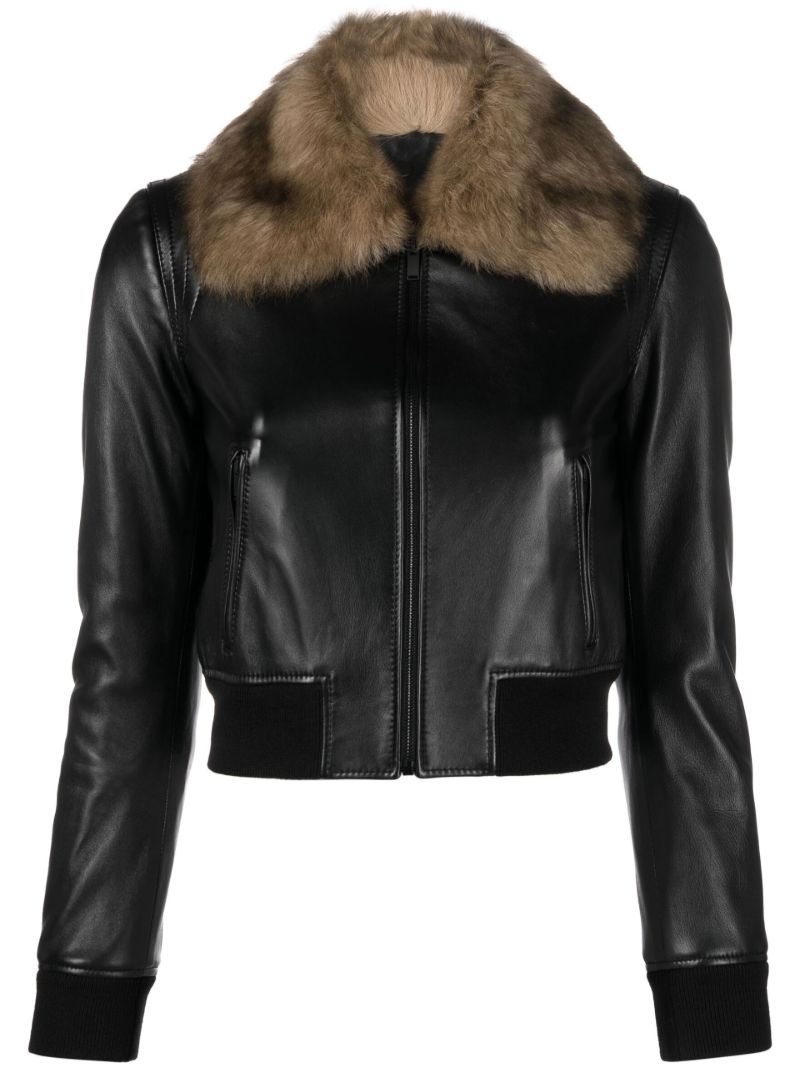 Black Faux Fur Trim Leather Jacket