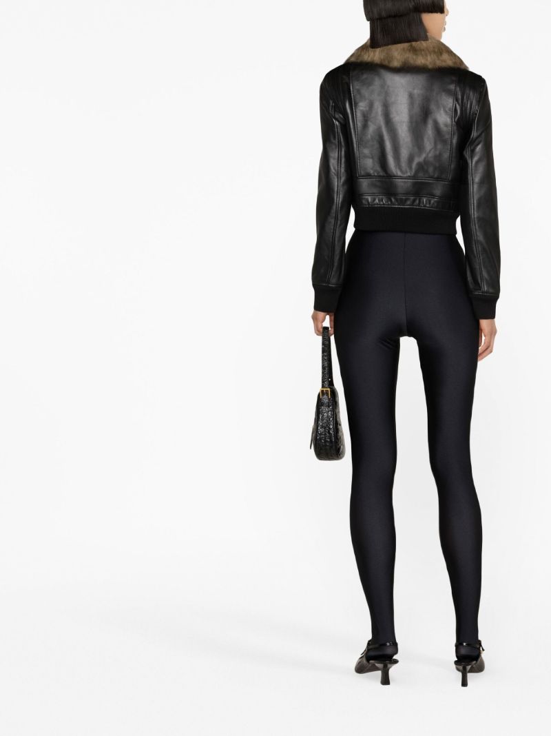 Black Faux Fur Trim Leather Jacket