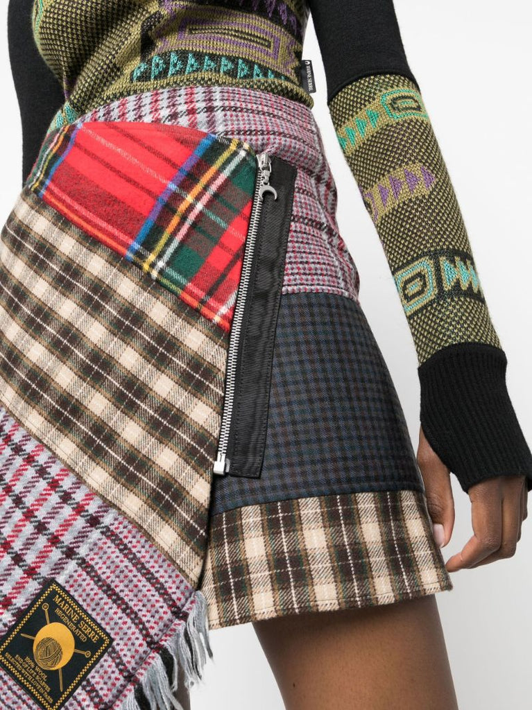 Brown Clashing Tartans Mini Wrap Skirt