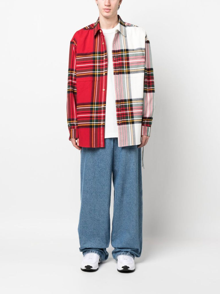 Red Colourblock Check Cotton Shirt