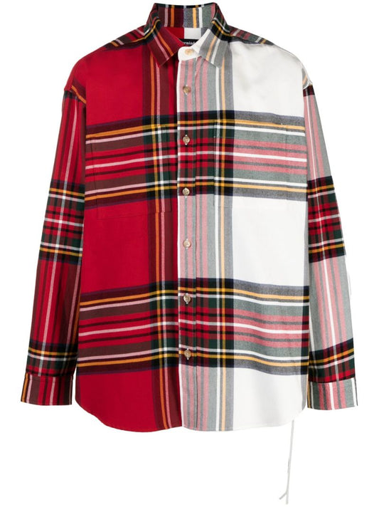 Red Colourblock Check Cotton Shirt